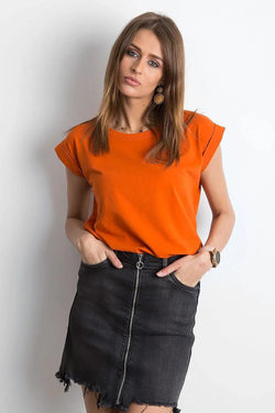 Women Crew-Neck Short-Sleeves T-Shirt – Stretchable - Orange - Guocali