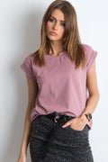 Women Crew-Neck Short-Sleeves T-Shirt – Stretchable - Pink -Guocali