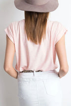 Women Crew-Neck Short-Sleeves T-Shirt – Stretchable - Pink -Guocali