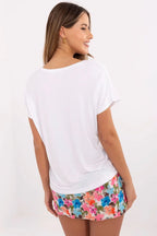 Women Crew-Neck Short-Sleeves T-Shirt – Stretchable - White -Guocali