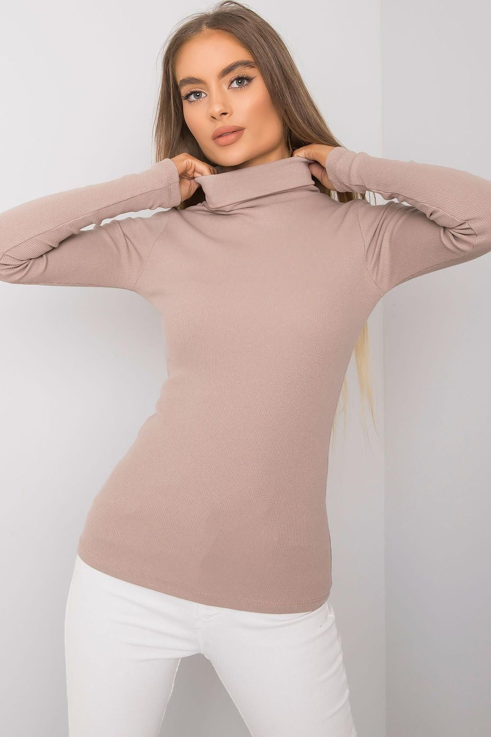 Women Fitted Cotton Turtleneck Sweater - Guocali
