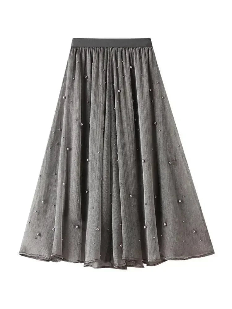 Women Midi Skirt Ruffled Patchwork - Asymmetric Women Skirt