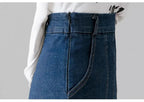 Women Pencil Skirt Denim Knee-Length Pockets - High Waist Women Skirt