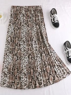 Women Pleated Skirt Animal Print - High Waist Midi Women Skirt