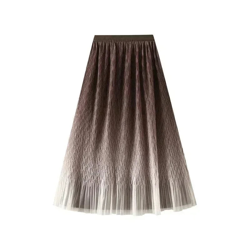 Women Pleated Skirt Gradient Mesh - Midi Women Skirt