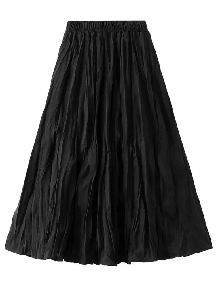 Women Pleated Skirt High Waist Elastic - Midi Women Skirt