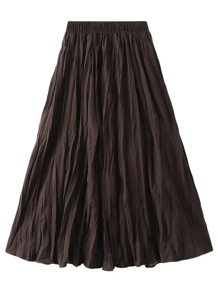 Women Pleated Skirt High Waist Elastic - Midi Women Skirt