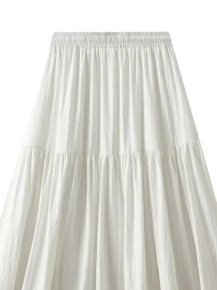 Women Pleated Skirt Lace-Up Elastic - High Waist Midi Women Skirt