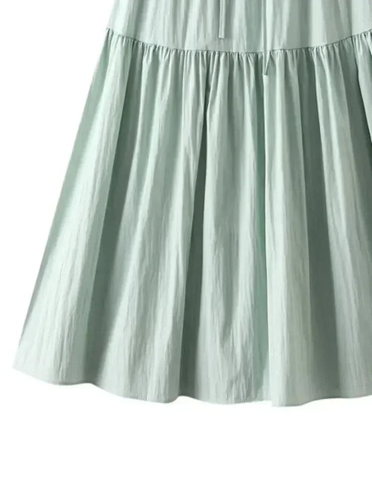 Women Pleated Skirt Lace-Up Elastic - High Waist Midi Women Skirt