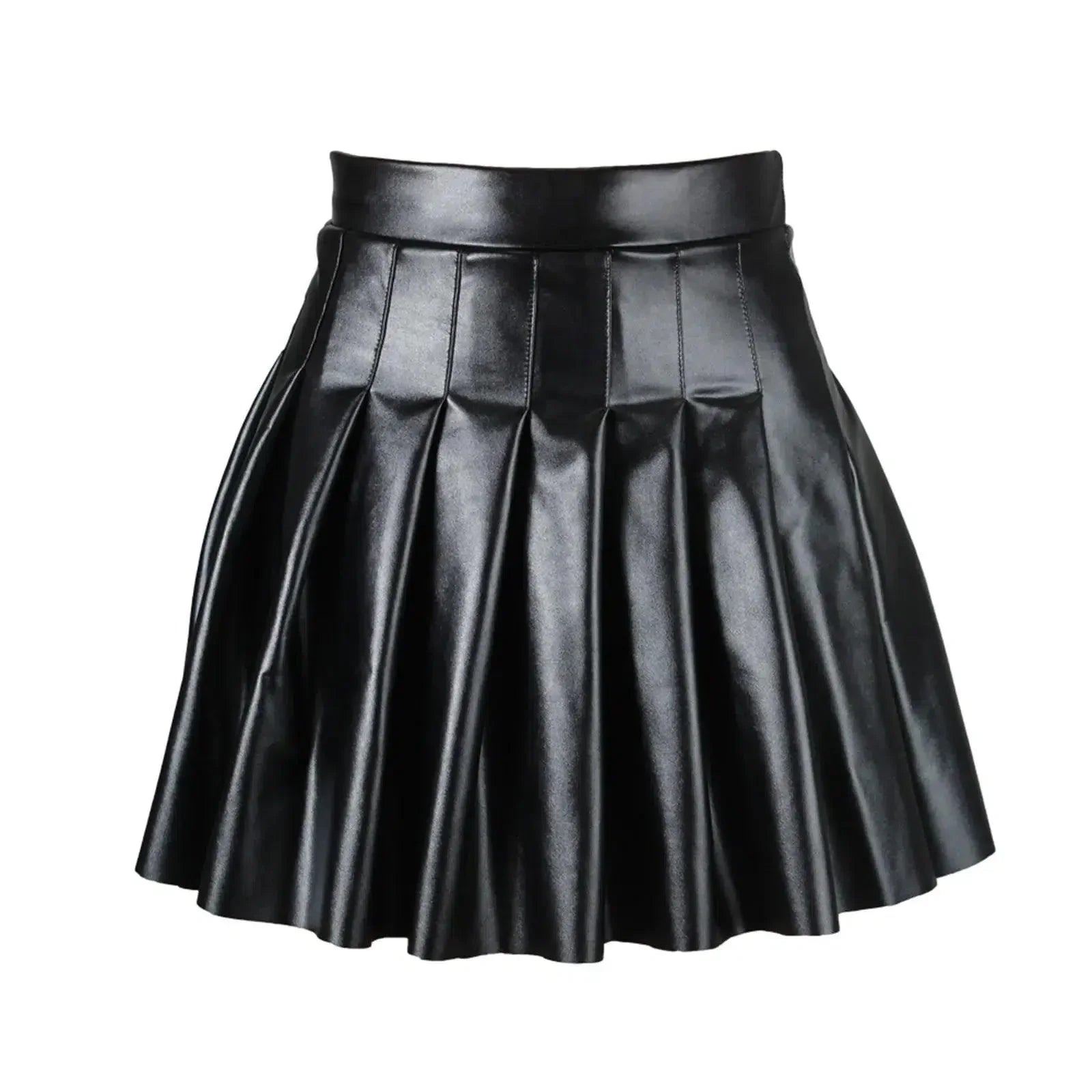 Women Pleated Skirt Leather Flared Mini - High Waist Women Skirt