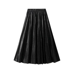 Women Pleated Skirt Metallic High Waist - Midi Women Skirt - Guocali