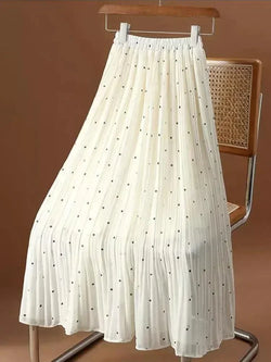 Women Pleated Skirt Polka Dot Chiffon - High Waist Midi Women Skirt - Guocali