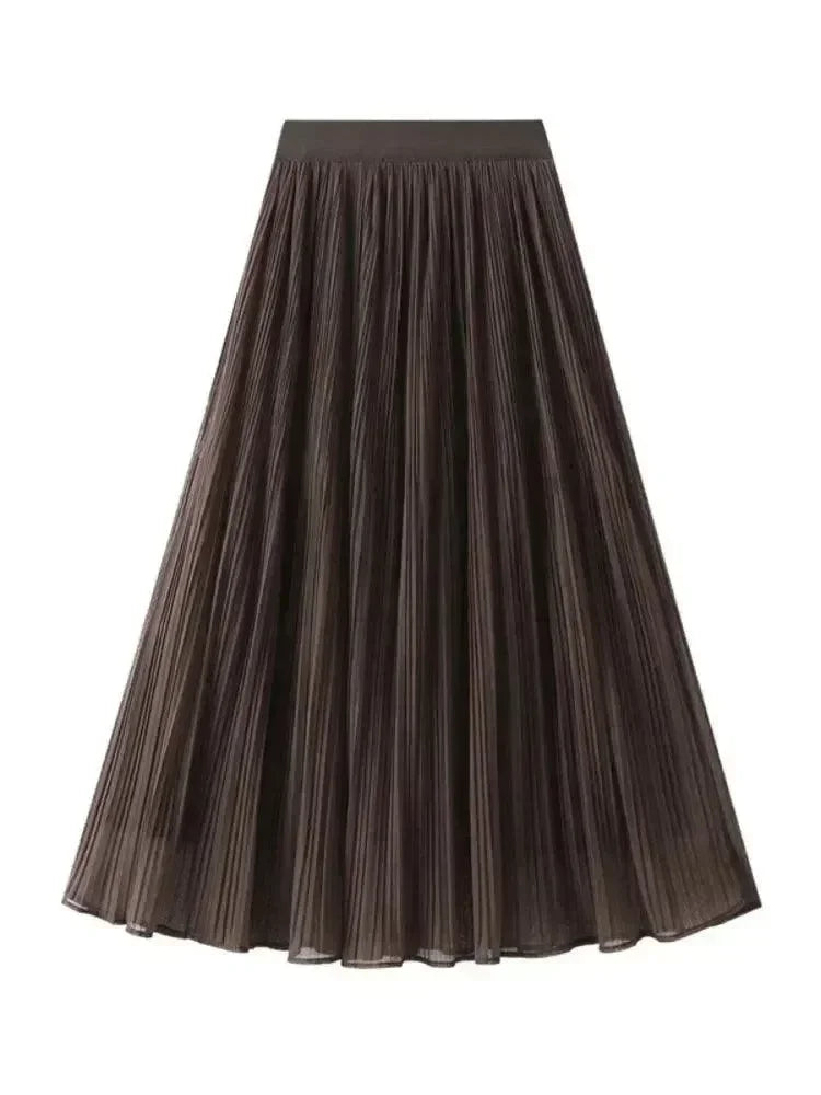 Women Pleated Skirt Reversible Mesh - Midi Women Skirt