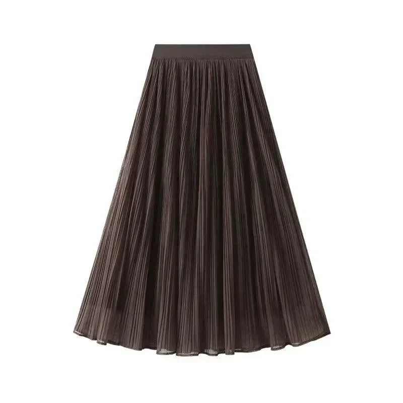 Women Pleated Skirt Reversible Mesh - Midi Women Skirt