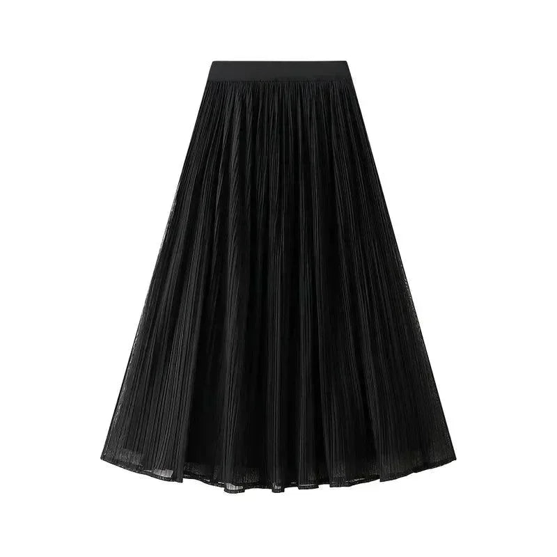 Women Pleated Skirt Reversible Mesh - Midi Women Skirt