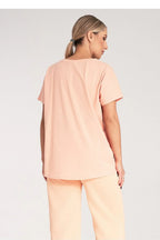 Women Round-Neck Short-Sleeves T-Shirt – Stretchable - Peach, Beige