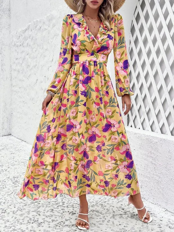 Women Ruffled Waist Printed Summer Dress