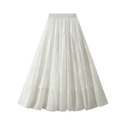 Women's High Waist Pleated Skirt - Elegant Midi Patchwork Mesh Skirt - Guocali