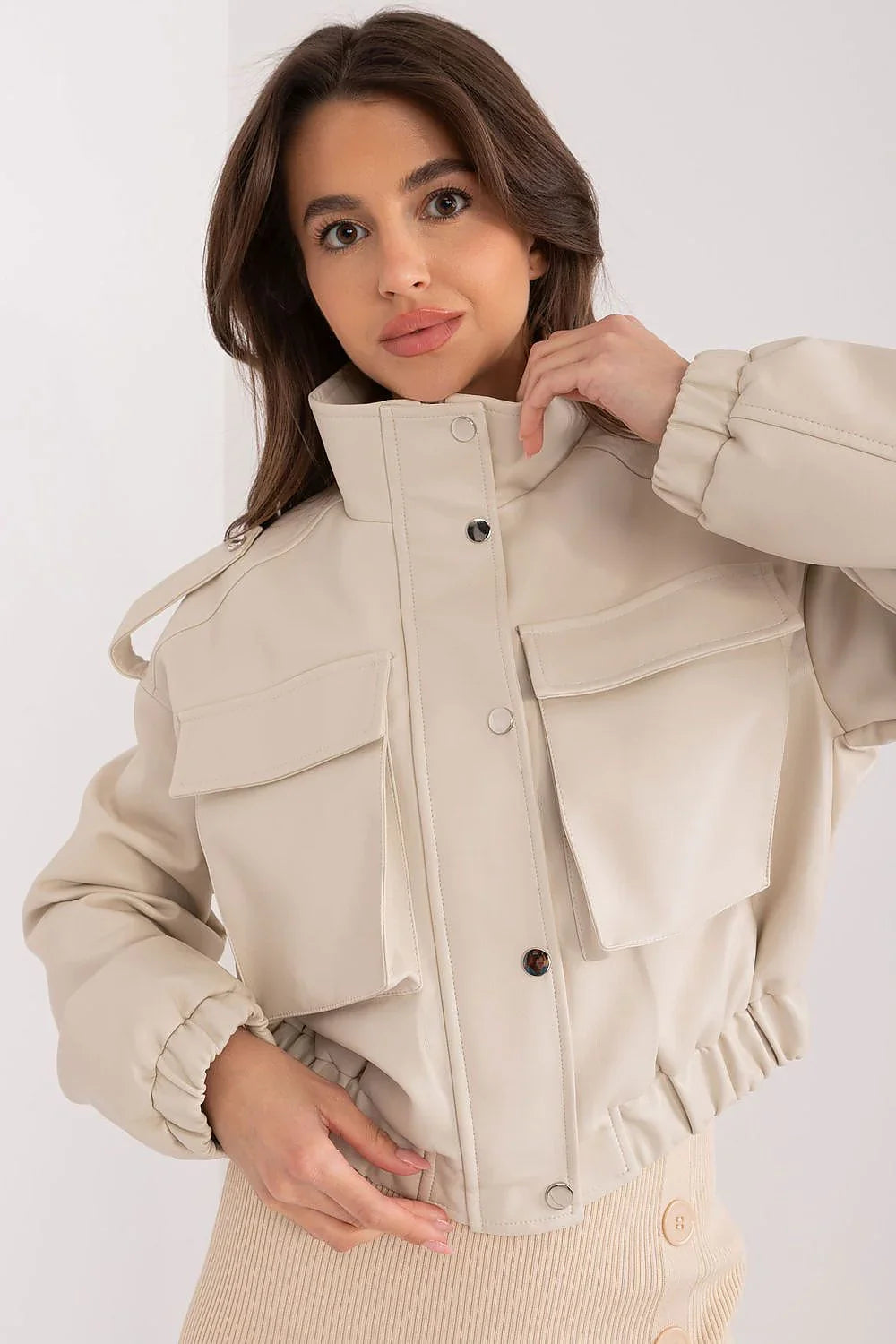 Women's Leather Jacket - With Pockets Chic Casual - Black