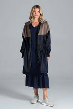 Women's Parka - Drawstring Waist Casual - Navy, Brown