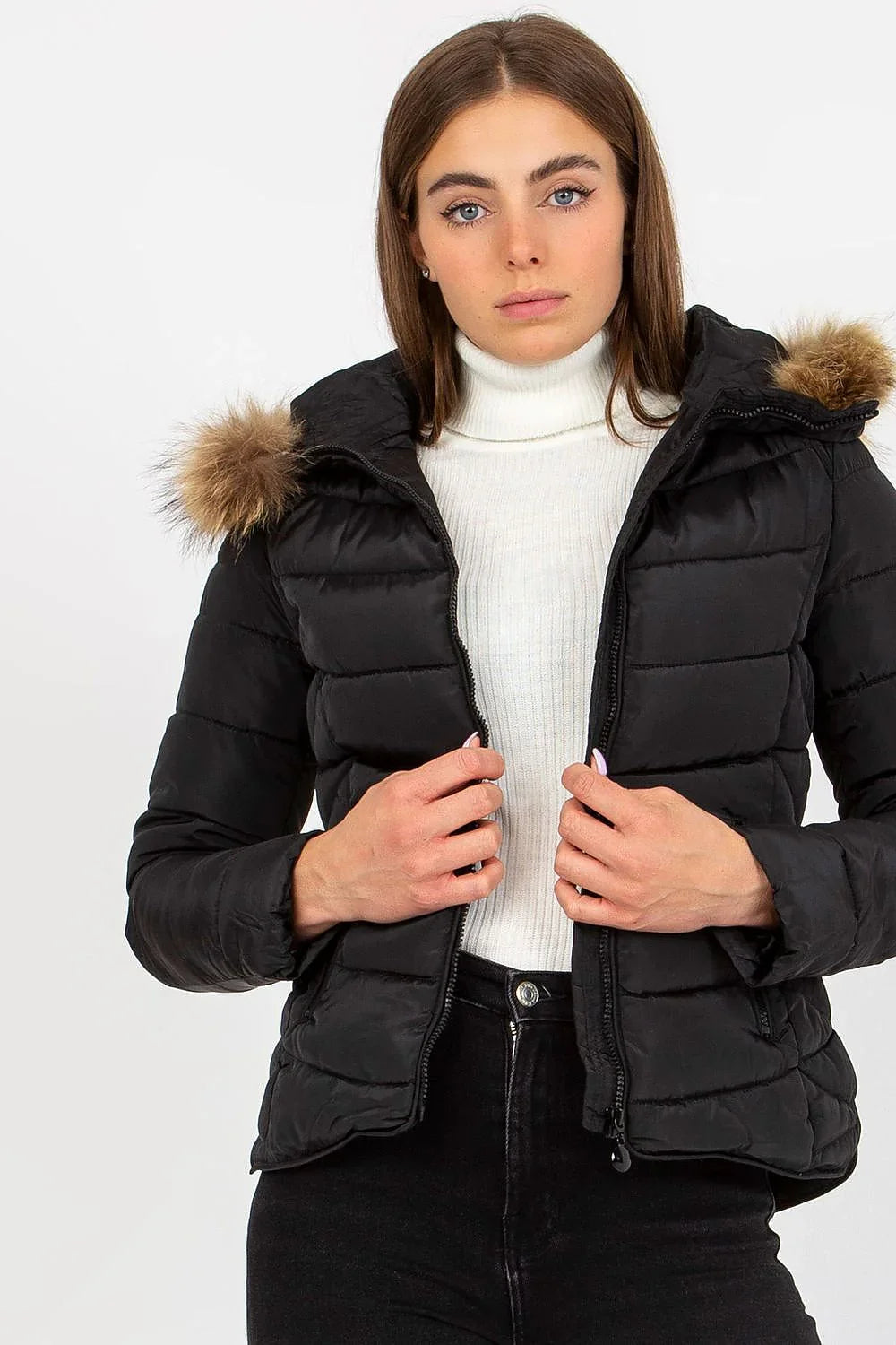 Women's Puffer Jacket - Hooded Chic, Casual - Beige