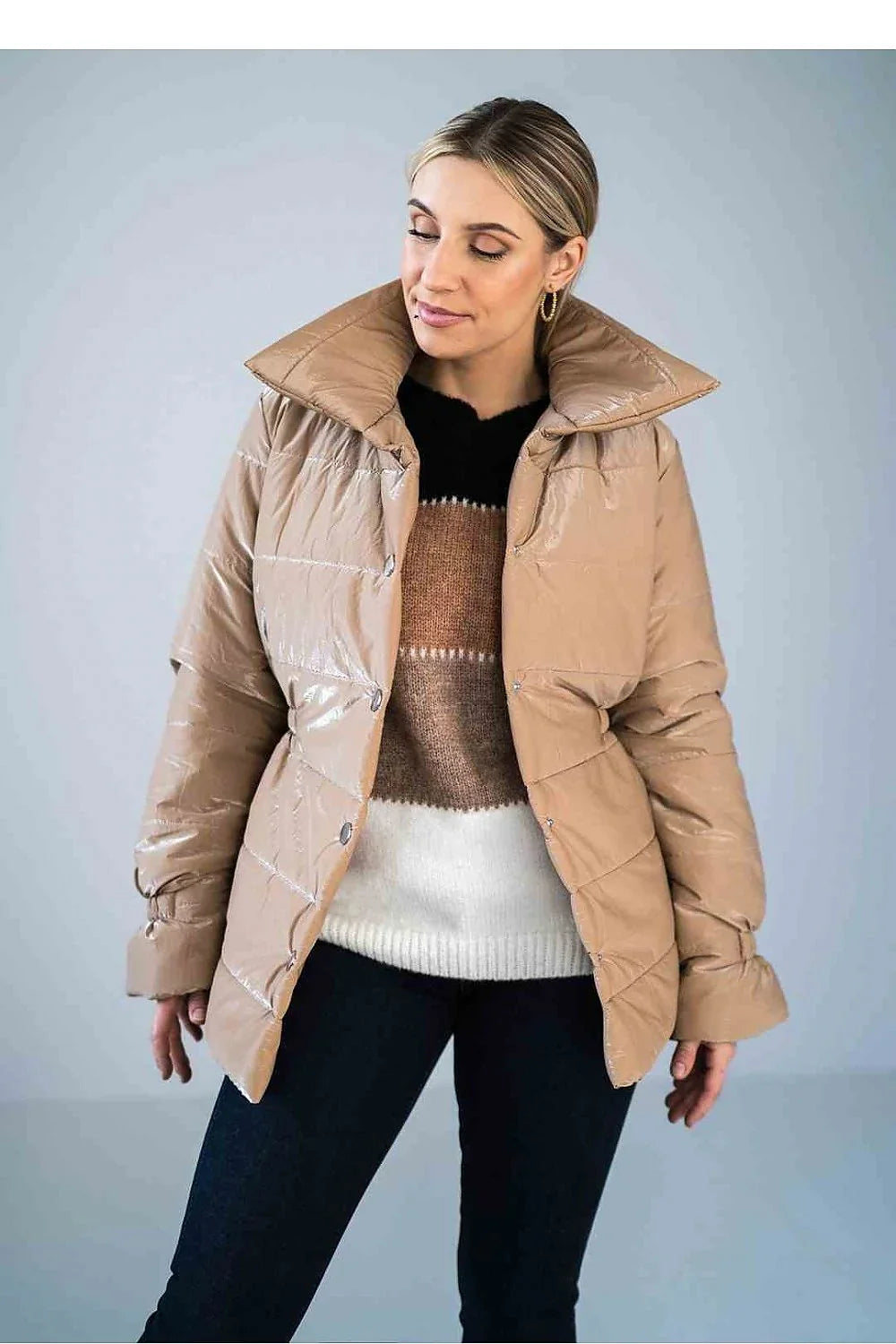 Women's Quilted Jacket, Puffer Jacket - Insulated Chic, Casual - Green