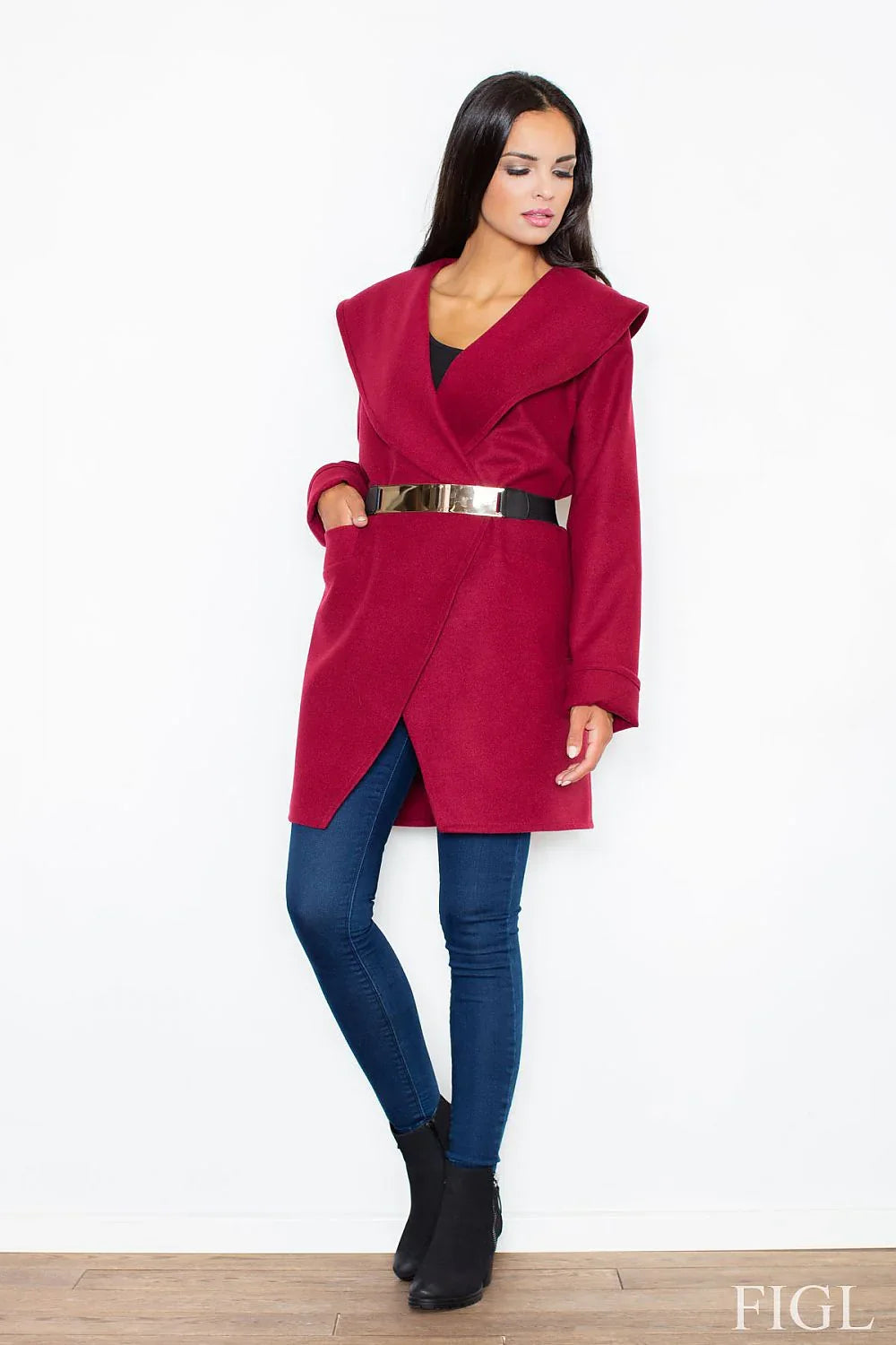 Women's Wrap Coat - With Pockets Chic, Minimalist