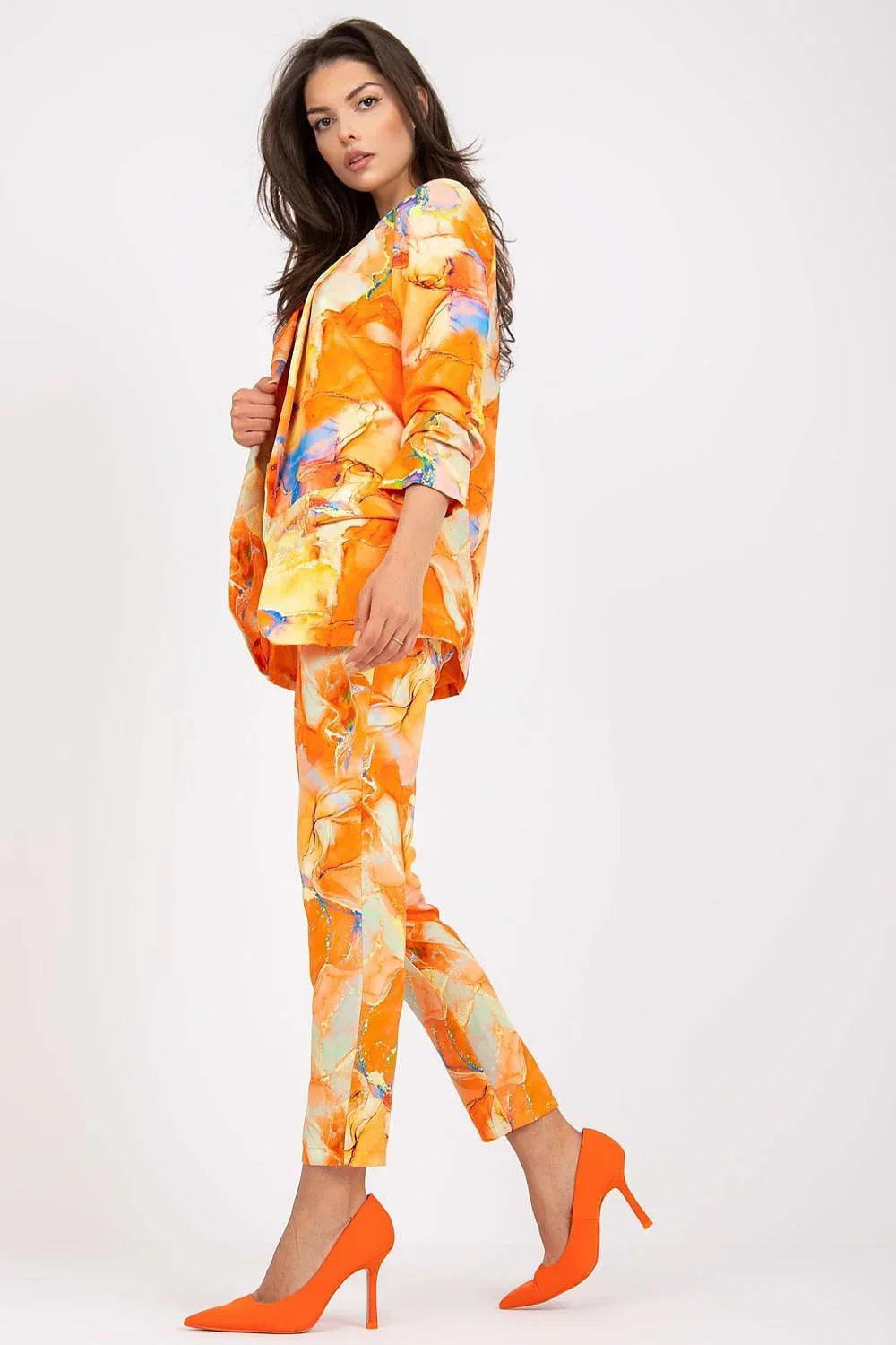 Women Suit Jacket - Stretchable - Slip-On - Orange, Multicolor