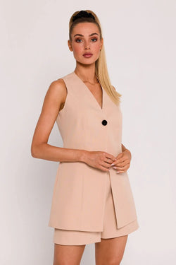Women Suit Vest - Stretchable - Sleeveless Beige - Guocali