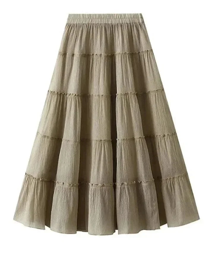 Women Tiered Skirt A-Line - High Waist Midi Women Skirt