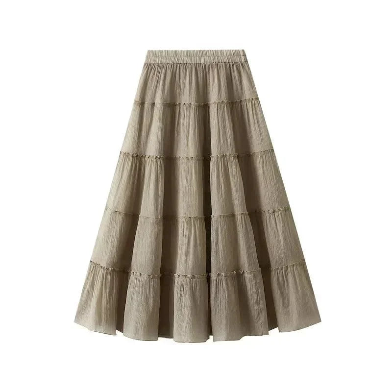 Women Tiered Skirt A-Line - High Waist Midi Women Skirt
