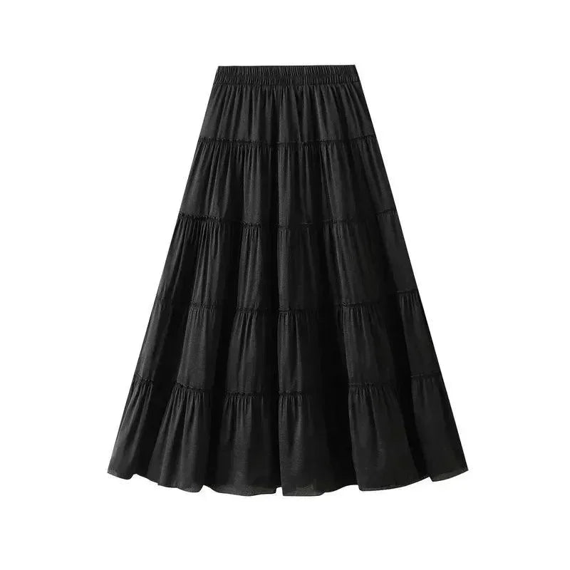 Women Tiered Skirt A-Line - High Waist Midi Women Skirt