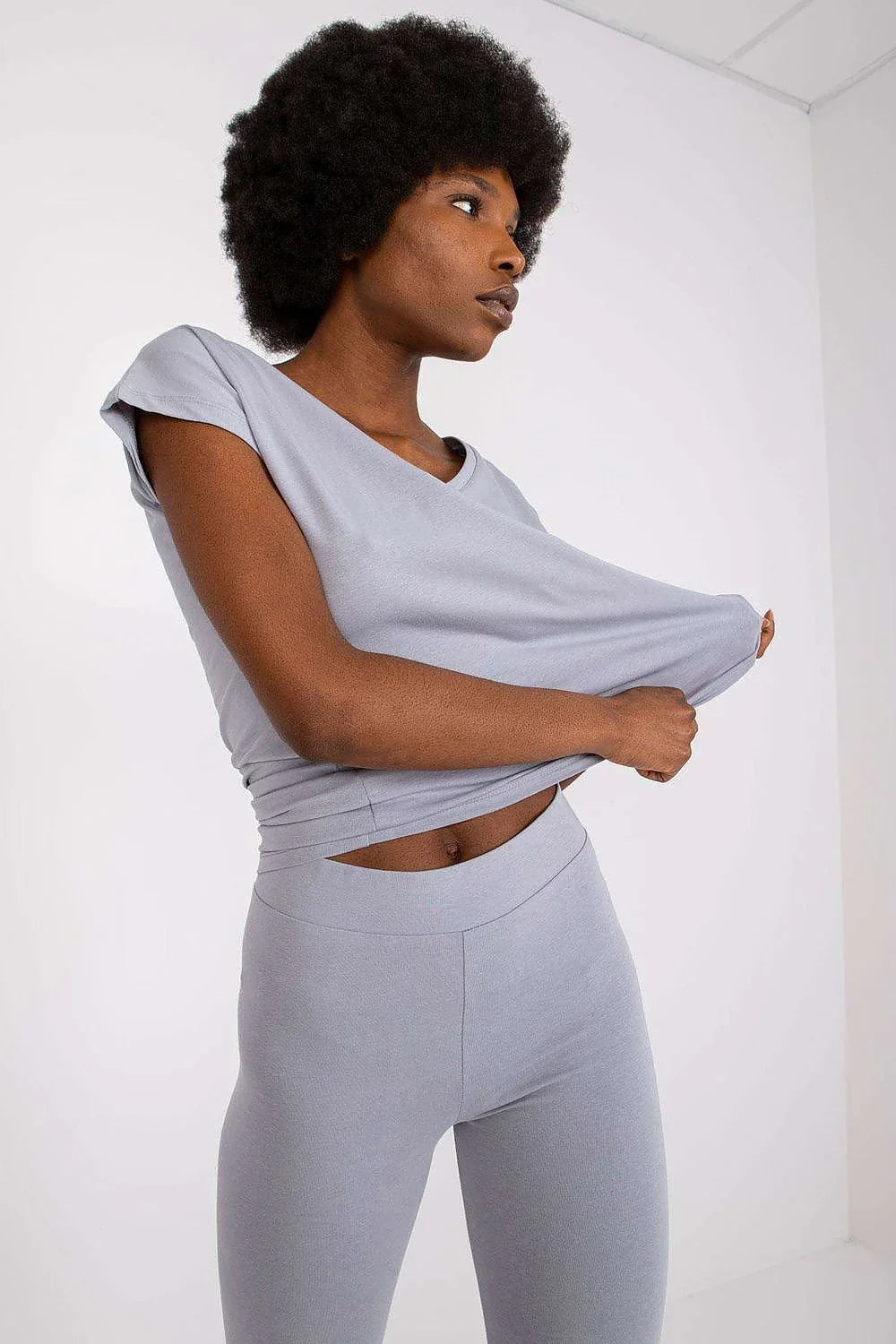 Women V-Neck Short-Sleeves T-Shirt – Stretchable - Gray -Guocali