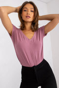 Women V-Neck Short-Sleeves T-Shirt – Stretchable - Pink -Guocali