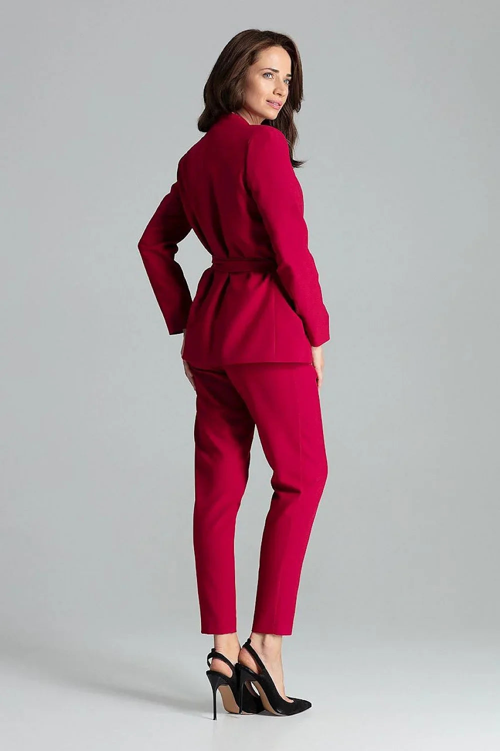 Women's Blazer - Belted Wrap Solid - Regular Fit Hip-Length - Red – Suit Jacket | GUOCALI – view 3