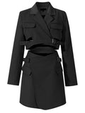 Women's Blazer - Belted Wrap Solid - Relaxed Fit Thigh-Length – Blazer | GUOCALI