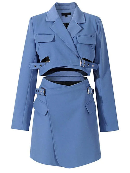 Women's Blazer - Belted Wrap Solid - Relaxed Fit Thigh-Length – Blazer | GUOCALI – view 2