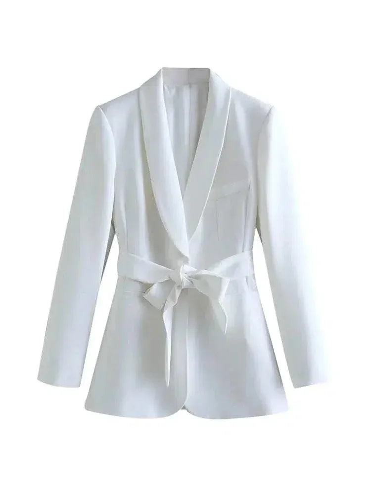 Women's Blazer - Belted Wrap Solid - Slim Fit Hip-Length – Suit Jacket | GUOCALI – view 3