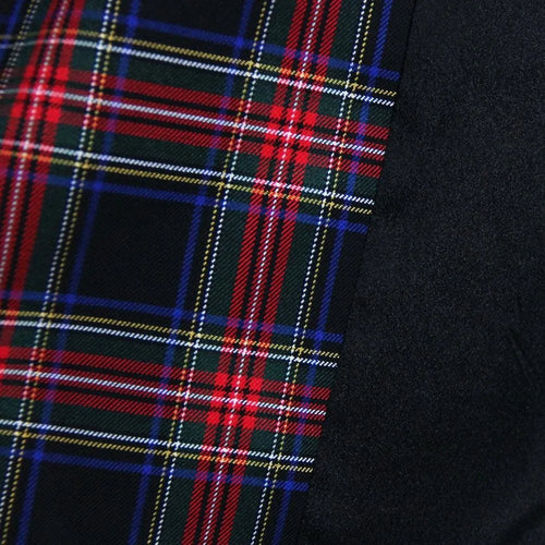 Women's Blazer - Double-Breasted Plaid - Slim Fit Thigh-Length - Black – Blazer | GUOCALI – view 2