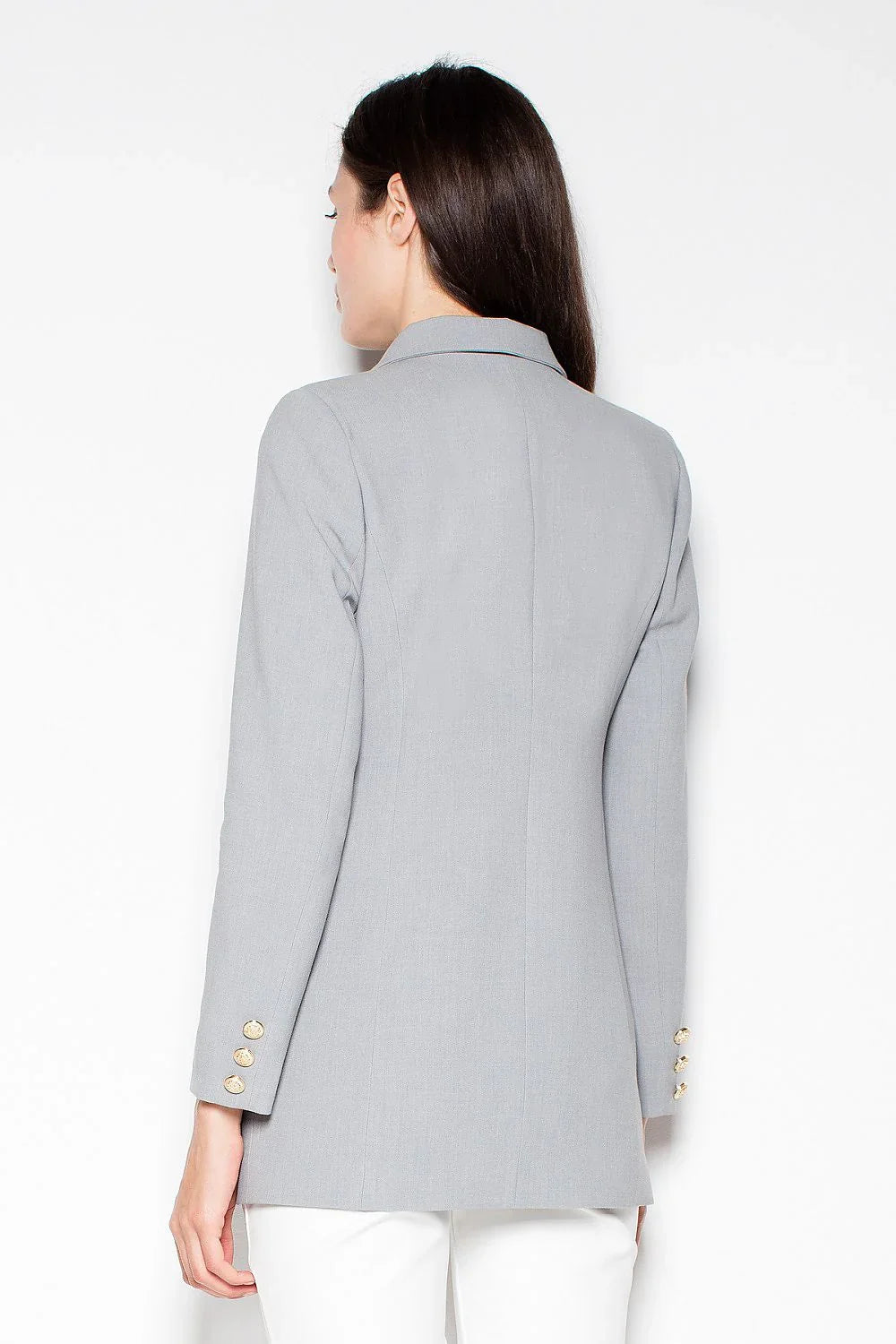Women's Blazer - Double-Breasted Solid Lace - Slim Fit Hip-Length - Gray – Blazer | GUOCALI – view 3