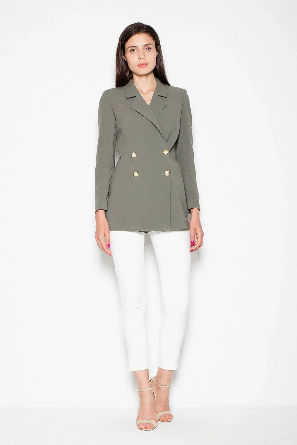 Women's Blazer - Double-Breasted Solid Lace - Slim Fit Thigh-Length - Green – Blazer | GUOCALI – view 2