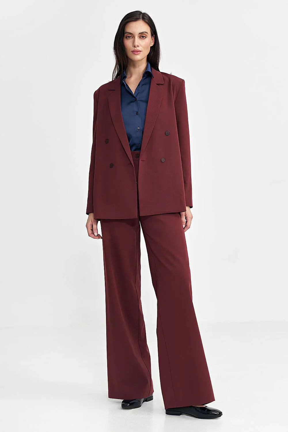 Women's Blazer - Double-Breasted Solid Linen - Oversized Hip-Length - Red – Blazer | GUOCALI – view 2