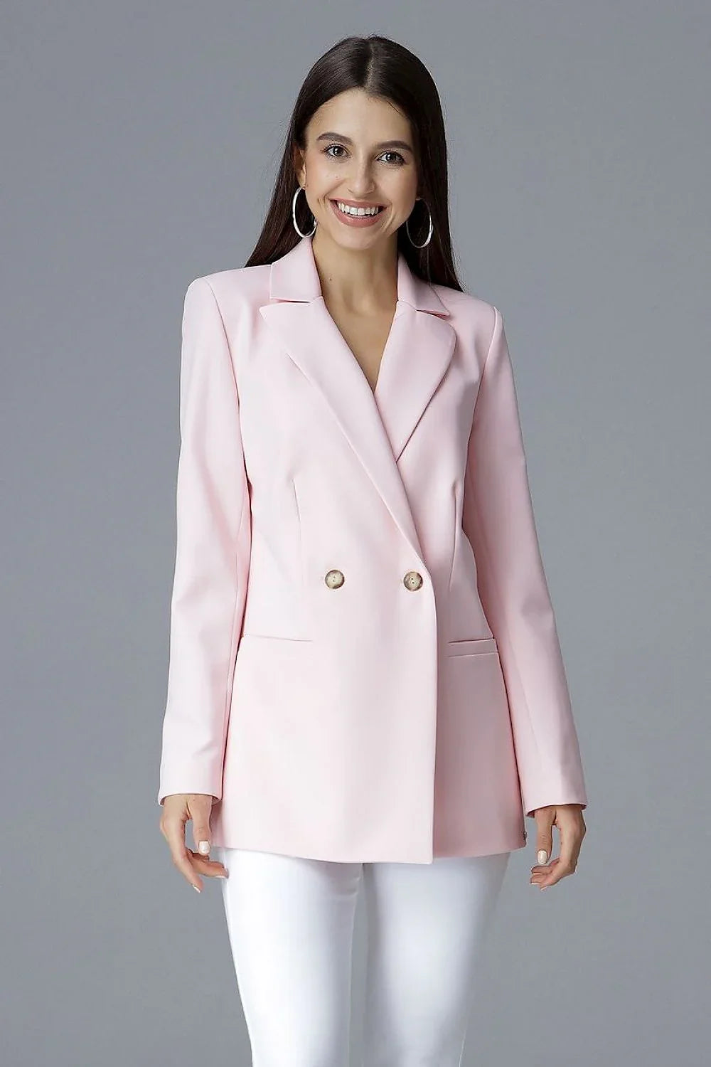 Women's Blazer - Double-Breasted Solid Modal - Slim Fit Hip-Length - Pink – Blazer | GUOCALI