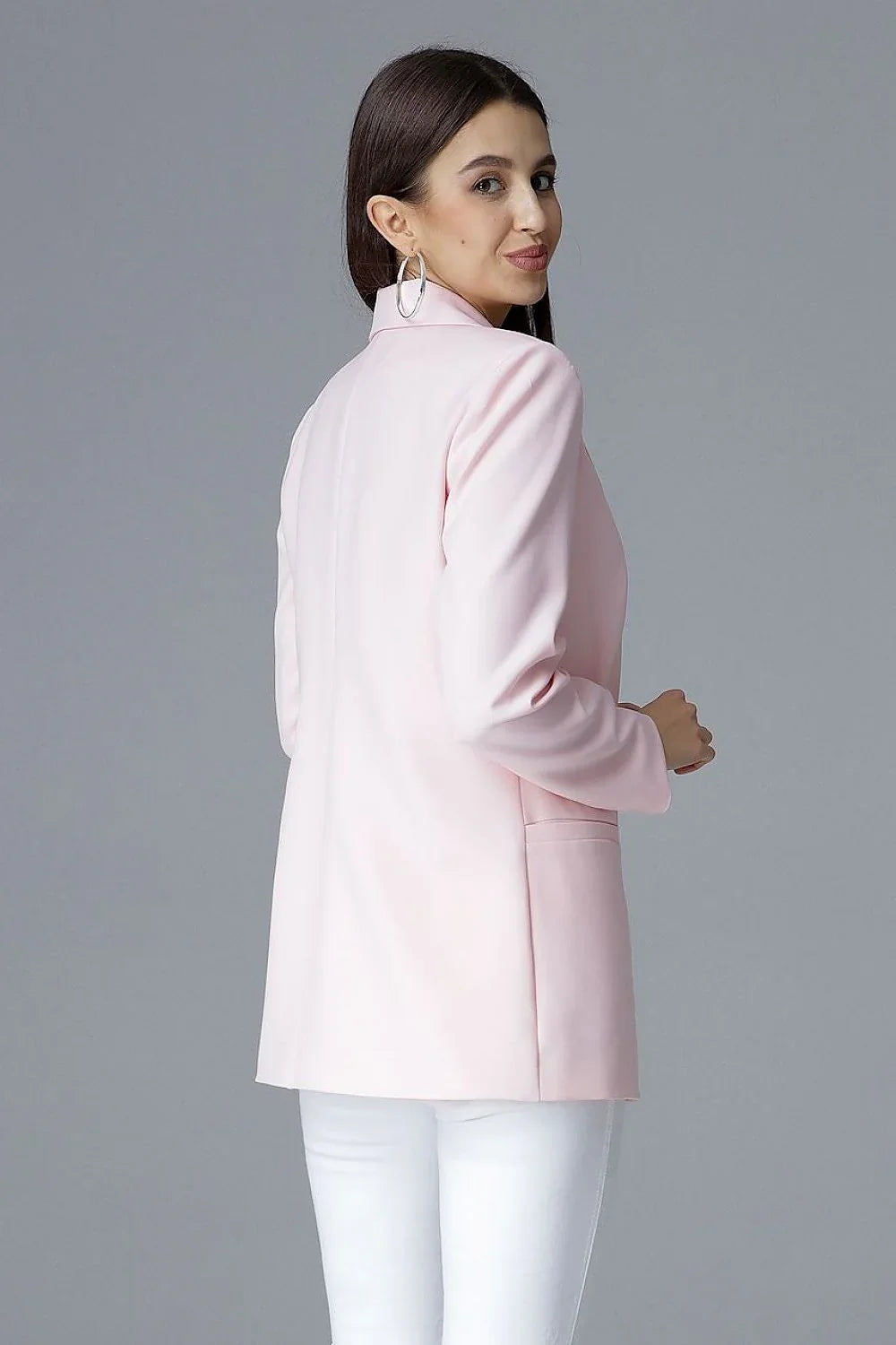 Women's Blazer - Double-Breasted Solid Modal - Slim Fit Hip-Length - Pink – Blazer | GUOCALI – view 2