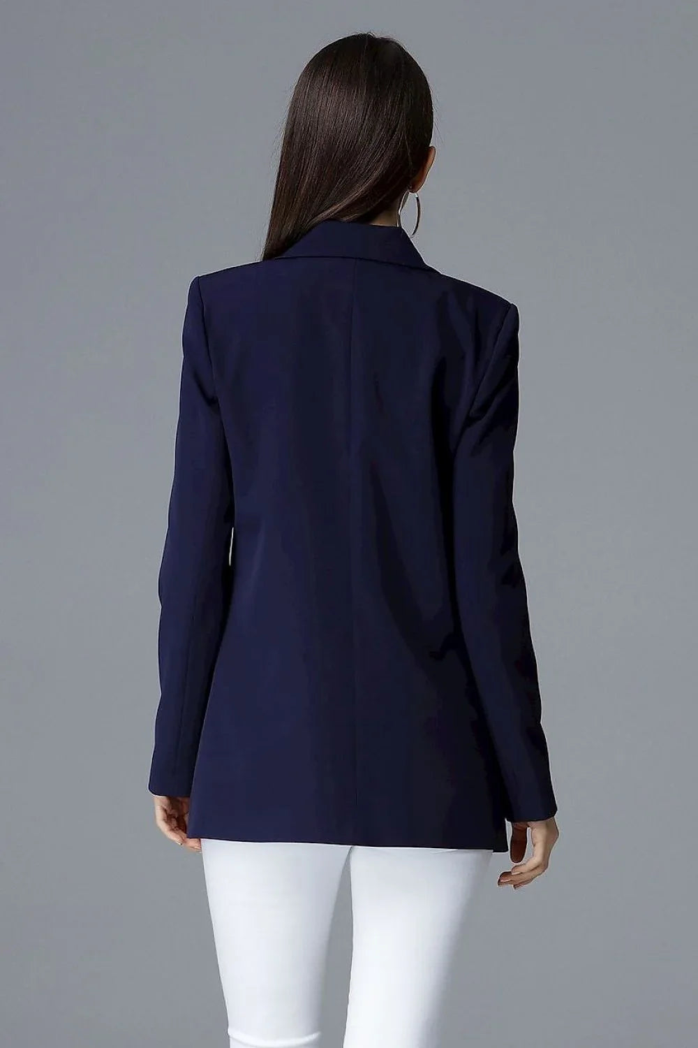 Women's Blazer - Double-Breasted Solid - Slim Fit Hip-Length - Navy – Suit Jacket | GUOCALI – view 2