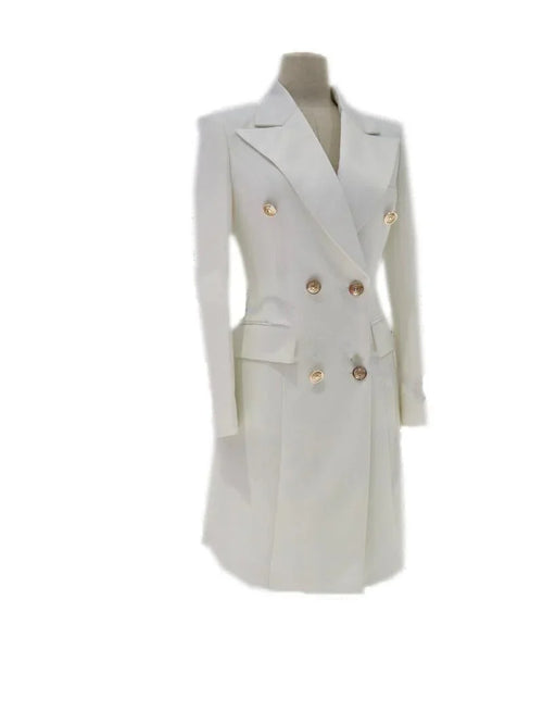 Women's Blazer - Double-Breasted Solid - Slim Fit Thigh-Length - Beige & Red – Blazer | GUOCALI – view 2