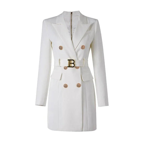 Women's Blazer - Double-Breasted Solid - Slim Fit Thigh-Length - White & Blue – Blazer | GUOCALI