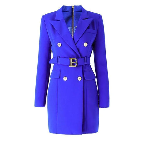 Women's Blazer - Double-Breasted Solid - Slim Fit Thigh-Length - White & Blue – Blazer | GUOCALI – view 2