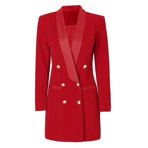 Women's Blazer - Double-Breasted Solid Velvet - Slim Fit Thigh-Length – Blazer | GUOCALI