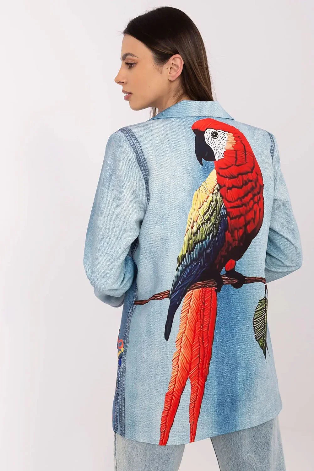Women's Blazer - One-Button Animal Print - Regular Fit Thigh-Length - Blue – Blazer | GUOCALI – view 3